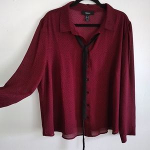 Burgundy button down long sleve blouse